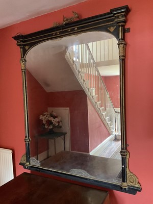 Lot 1409 - Very large Victorian ebonised overmantel mirror.