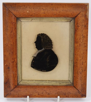 Lot 727 - 19th century Reverse silhouette on glass titled William Penn.