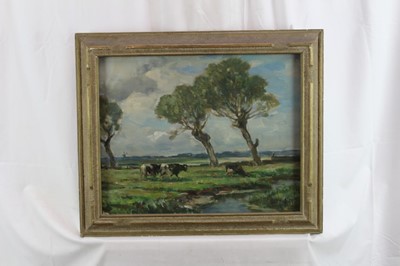 Lot 1061 - *Owen Bowen (1873-1967) oil on canvas - Three Willows, Volendam, signed, 39cm x 49cm, in glazed gilt frame
