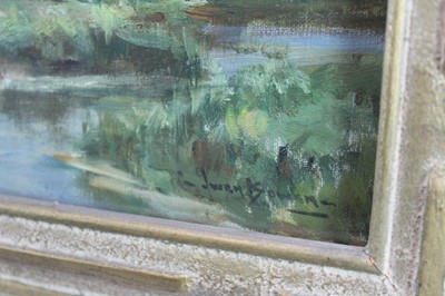 Lot 1061 - *Owen Bowen (1873-1967) oil on canvas - Three Willows, Volendam, signed, 39cm x 49cm, in glazed gilt frame