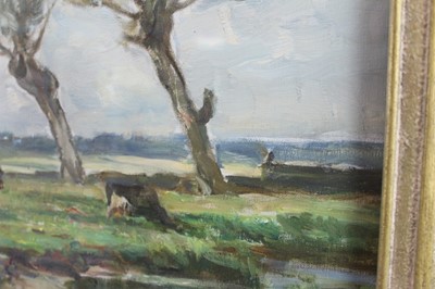 Lot 1061 - *Owen Bowen (1873-1967) oil on canvas - Three Willows, Volendam, signed, 39cm x 49cm, in glazed gilt frame