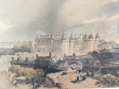 Lot 87 - James Duffield Harding (1798-1863) coloured lithograph - The Palace of Holyrood, 27cm x 42cm, in glazed gilt frame