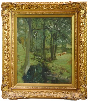 Lot 1096 - Alexander C. W. Duncan (late 19th/early 20th century) oil on canvas, stream through a meadow, signed and indistinctly dated, 61cm x 51cm, in glazed gilt frame