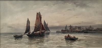 Lot 258 - M Goodman (late 19th / early 20th century) watercolour - Fishing Boats in a harbour, signed and dated 1909.