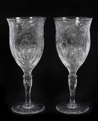 Lot 116 - Fine pair of Victorian cut glass wine glasses, probably Webb