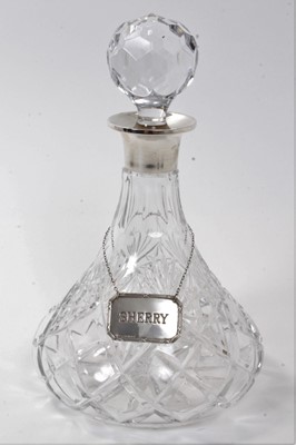Lot 306 - Contemporary cut glass ship’s decanter, with silver collar and cut glass stopper (Birmingham 1986)