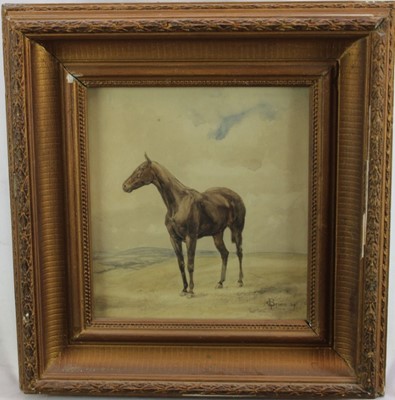 Lot 274 - C. T. Bruen, early 20th century, watercolour, horse in a landscape, signed and dated '09, 26cm x 24cm, in glazed gilt frame