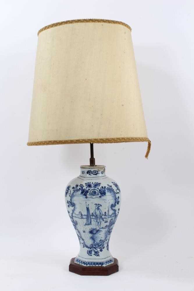Lot 85 - 18th century Dutch delft vase, now as a lamp