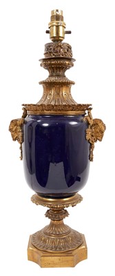 Lot 730 - 19th century Continental ormolu mounted porcelain vase lamp