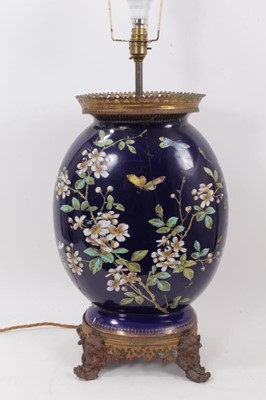 Lot 733 - Large Victorian Mintons style moon shaped vase now as a lamp