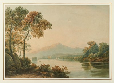 Lot 1097 - Attributed to John Varley (1778-1842) watercolour - Lake Killarney with Ross Castle beyond, signed, 52cm x 73cm, in glazed gilt frame