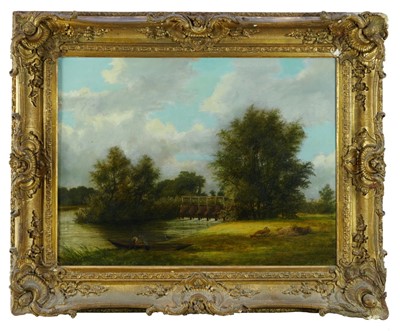 Lot 1276 - Attributed to James Stark (1794-1859) oil on canvas, river scene with eel traps.