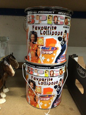 Lot 115 - Two rare unopened limited edition Spice Girls Chupa Chups lollipop tins dating from 1997, including all of the band member's favourite flavours (Orange, Strawberry, Cola, and Strawberry and Cream)