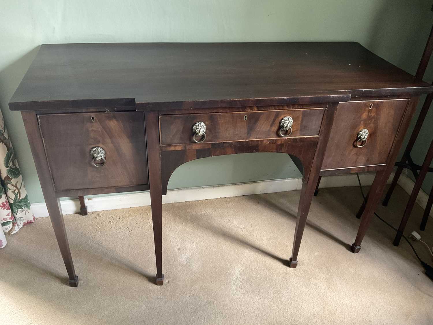 Lot 1487 - George III style mahogany sideboard.