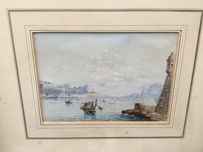 Lot 78 - Continental watercolour - Valletta harbour, Malta, 15cm x 11cm, framed