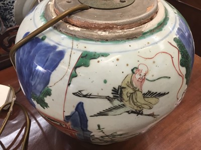 Lot 718 - Chinese bulbous famille verte vase, now as a lamp