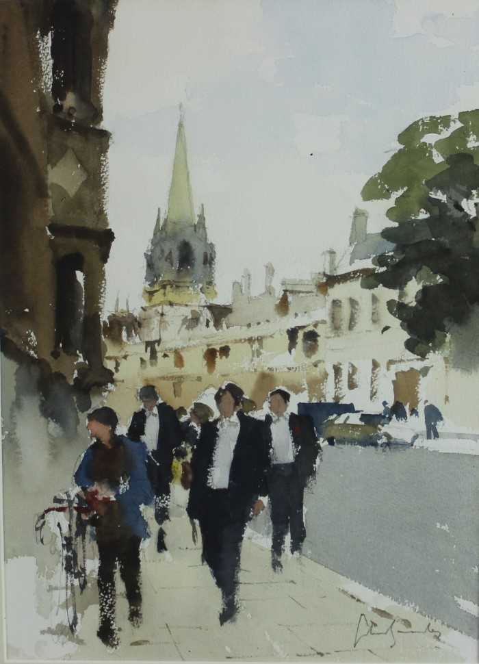 Lot 1068 - John Yardley (b. 1933) watercolour, Oxford street.