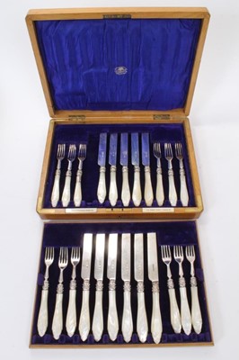 Lot 348 - Composite set of Victorian/Edwardian silver and mother-of-pearl fruit knives and forks