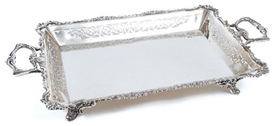 Lot 314 - Edwardian silver twin handled dish of rectangular form, with pierced decoration