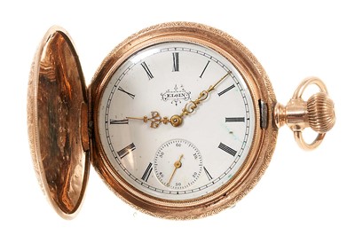 Lot 555 - Elgin gold plated full hunter pocket watch