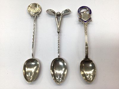 Lot 970 - Three silver golfing teaspoons Durban Golf Club 1929, and two Umkomaas Golf Club (3)