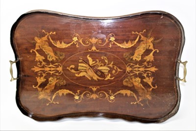 Lot 732 - Edwardian inlaid mahogany twin handled tray