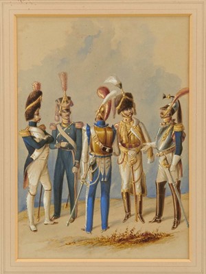 Lot 1099 - H Heath (19th century), set of four watercolours, studies of officers.