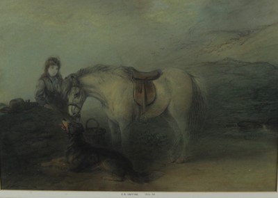 Lot 1019 - Edward Robert Smythe (1810-1899) pastel, girl with a pony and a dog in landscape, signed, 32cm x 46cm, in glazed gilt frame