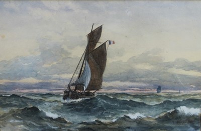 Lot 1084 - Edwin Hayes (1820-1904) watercolour, ship in rough seas, signed and dated 1893, 30cm x 49cm, together with another by the same hand