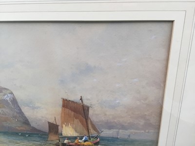 Lot 82 - John Rock Jones (19th century) watercolour - Bass Rock shipping scene, signed and dated 1899, framed