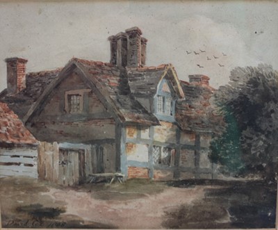 Lot 1080 - Attributed to David Cox Jr. watercolour, cottage study, bears signature and dated 1808.