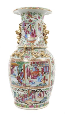 Lot 152 - Canton Chinese 19th century hand painted famille rose vase with courtesan scenes, 44cm