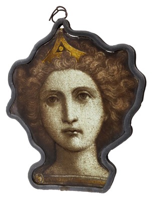 Lot 726 - 19th century stained glass panel, of a head