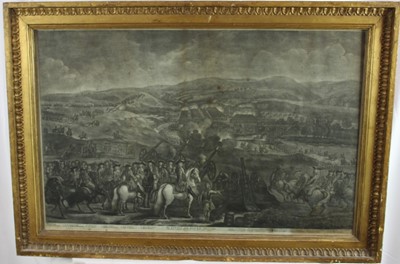 Lot 1095 - 18th century black and white mezzotint - The Battle of the Boyne, printed for Kitchin, 46cm x 71.5cm, in glazed gilt frame