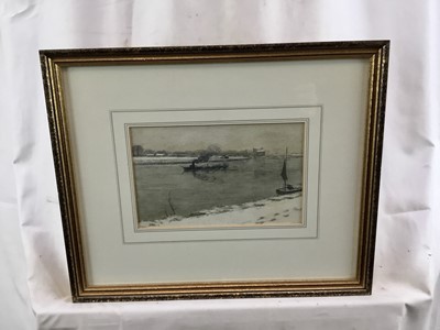 Lot 89 - Early 20th century pencil and wash - steam tug on a river, indistinctly signed, 22cm x 14cm
