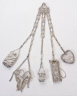 Lot 354 - Fine quality Victorian silver chatelaine with various accessories