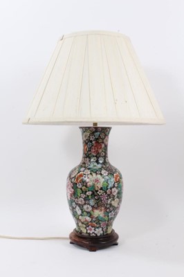 Lot 725 - 19th century Chinese famille noir vase, converted to a lamp