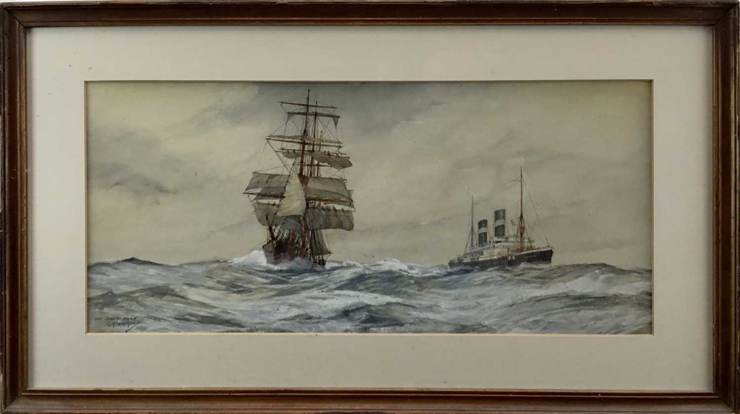 Lot 72 - C. Hopkins watercolour, off Sandy Hook, signed inscribed and dated 1920.