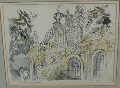 Lot 981 - *Richard Bawden (b. 1936) pen, ink and watercolour - The Aviary, Villa Borghese, signed and inscribed, 26cm x 36cm, in glazed frame