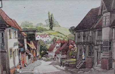 Lot 979 - Horace Wright (1888-1960) pair of carriage watercolours, Kersey and Lavenham, Suffolk, signed in pencil, 17.5cm x 27.5cm, mounted