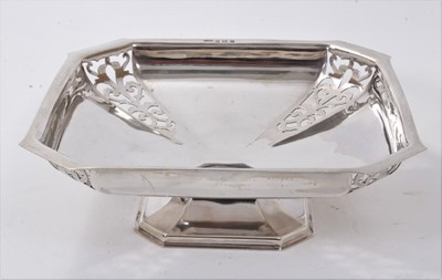 Lot 321 - 1930s silver dish of octagonal form, with dished center and pierced decoration