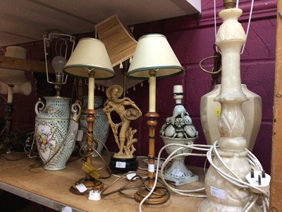 Lot 652 - Pair of decorative pierced china table lamps and six others (8)