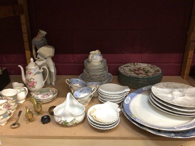 Lot 663 - Two shelves of tea ware, Lladro figure and assorted china