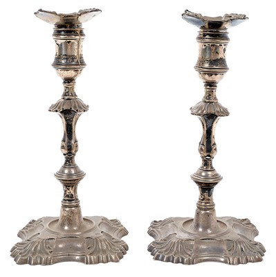 Lot 334 - Pair of George II silver candlesticks (London 1755) John Cafe.