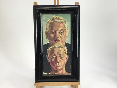 Lot 201 - Martin Grover acrylic on board, two heads, signed and dated 1987