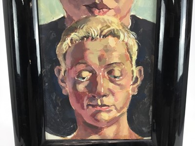 Lot 201 - Martin Grover acrylic on board, two heads, signed and dated 1987