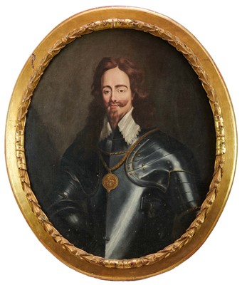 Lot 1053 - After Van Dyke, 19th century oval oil on canvas - portrait of Charles I, 102cm x 84cm, in good period gilt frame