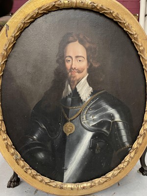 Lot 1053 - After Van Dyke, 19th century oval oil on canvas - portrait of Charles I, 102cm x 84cm, in good period gilt frame