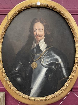 Lot 1053 - After Van Dyke, 19th century oval oil on canvas - portrait of Charles I, 102cm x 84cm, in good period gilt frame