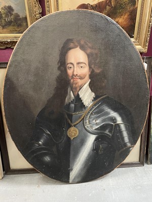 Lot 1053 - After Van Dyke, 19th century oval oil on canvas - portrait of Charles I, 102cm x 84cm, in good period gilt frame